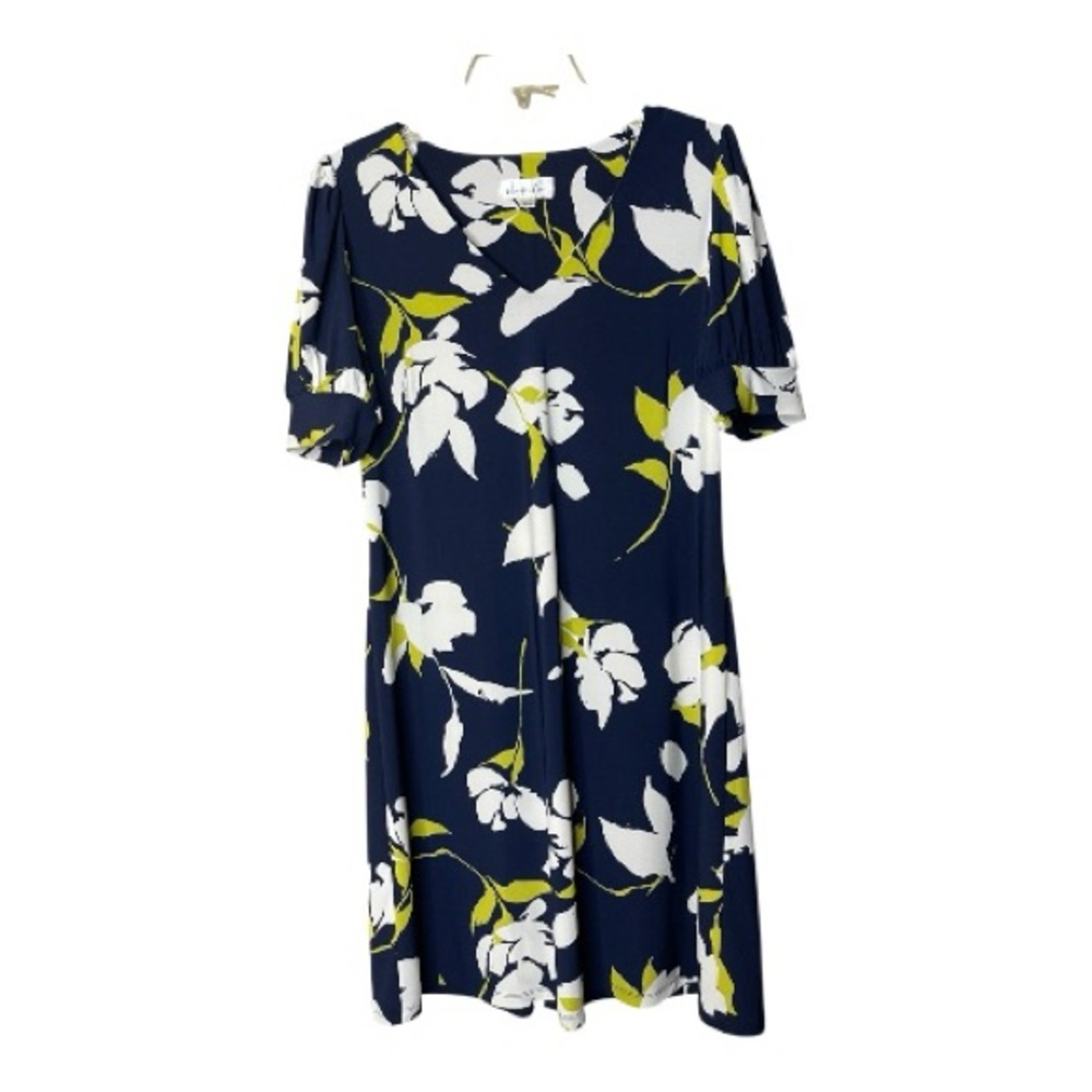 Harper Rose Floral Navy Dress Short Sleeve V-Neck Shift Mini Dress Sz 12 - Picture 2 of 5